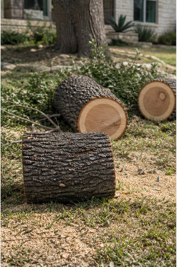 Chainsaw cutting a tree log