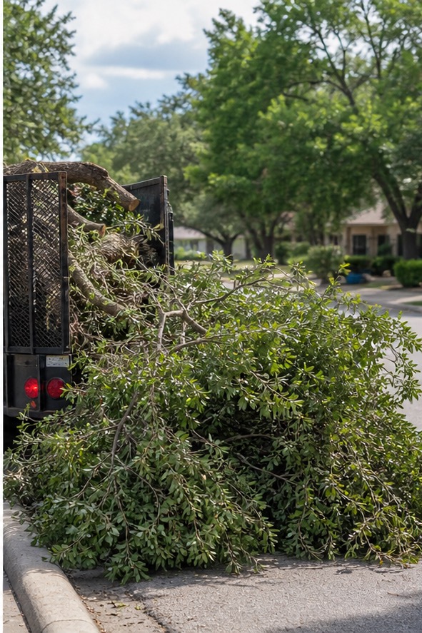 Tree debris loaded for haul off